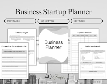 Editable Business Planner Workbook, Small Business Startup Guide, Printable 40-Page PDF Business Plan Template, US Letter Size