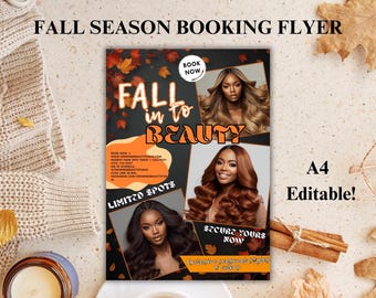 Herbst Buchung Flyer Vorlage | Bearbeitbarer Canva Flyer | Herbst Haare, Nägel, Wimpern, Perücke, MUA Termin Flyer | Bücher offene Flyer, digitaler Download