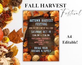 Herbst Ernte Handwerk Fair Flyer Vorlage | Poster Herbstfest Bearbeitbar Verkäufer Markt einladen | Sofortdownload | A4 Größe