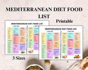 Mediterrane Diät-Lebensmittelliste Printable | Gesunde Vollwertkost-Anleitung | Clean Eating Checkliste PDF | Anfängerfreundlicher Diät-Planer