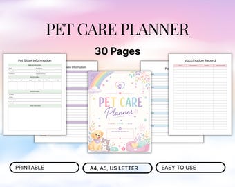 Pet Care Planner Printable Bundle | Pet Records & Vet Log | Medication and Meal Tracker | Weekly Monthly Pet Planner