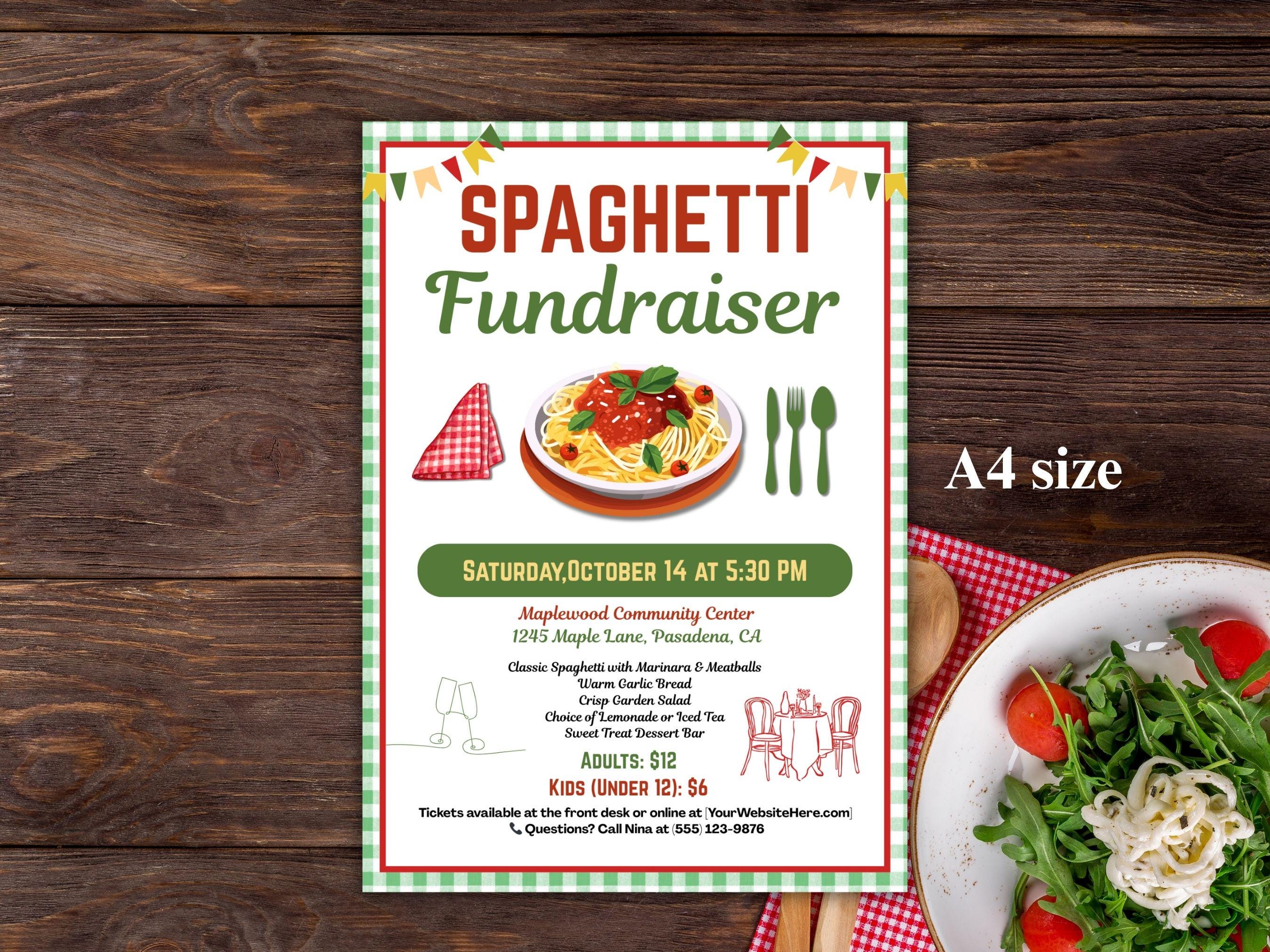 Editable Pasta Night Fundraiser Flyer & Ticket Template, Printable ...