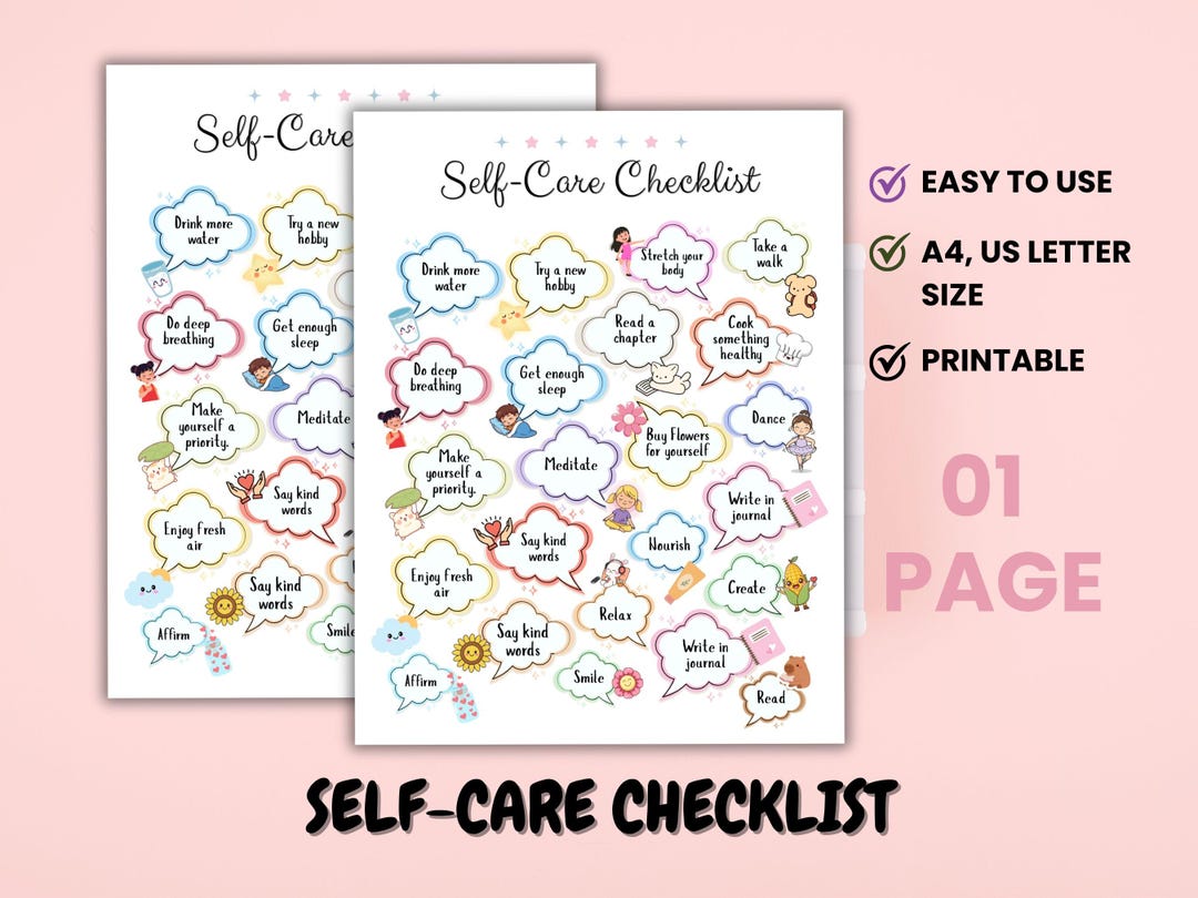 Self Care Checklist Printable | Daily Wellness Planner Insert | Self ...
