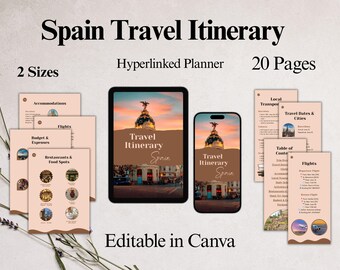 Spain Travel Itinerary Template | Digital Trip Planner & Editable Vacation Guide | Travel Planning Template | Easy, Vacation Guide Template