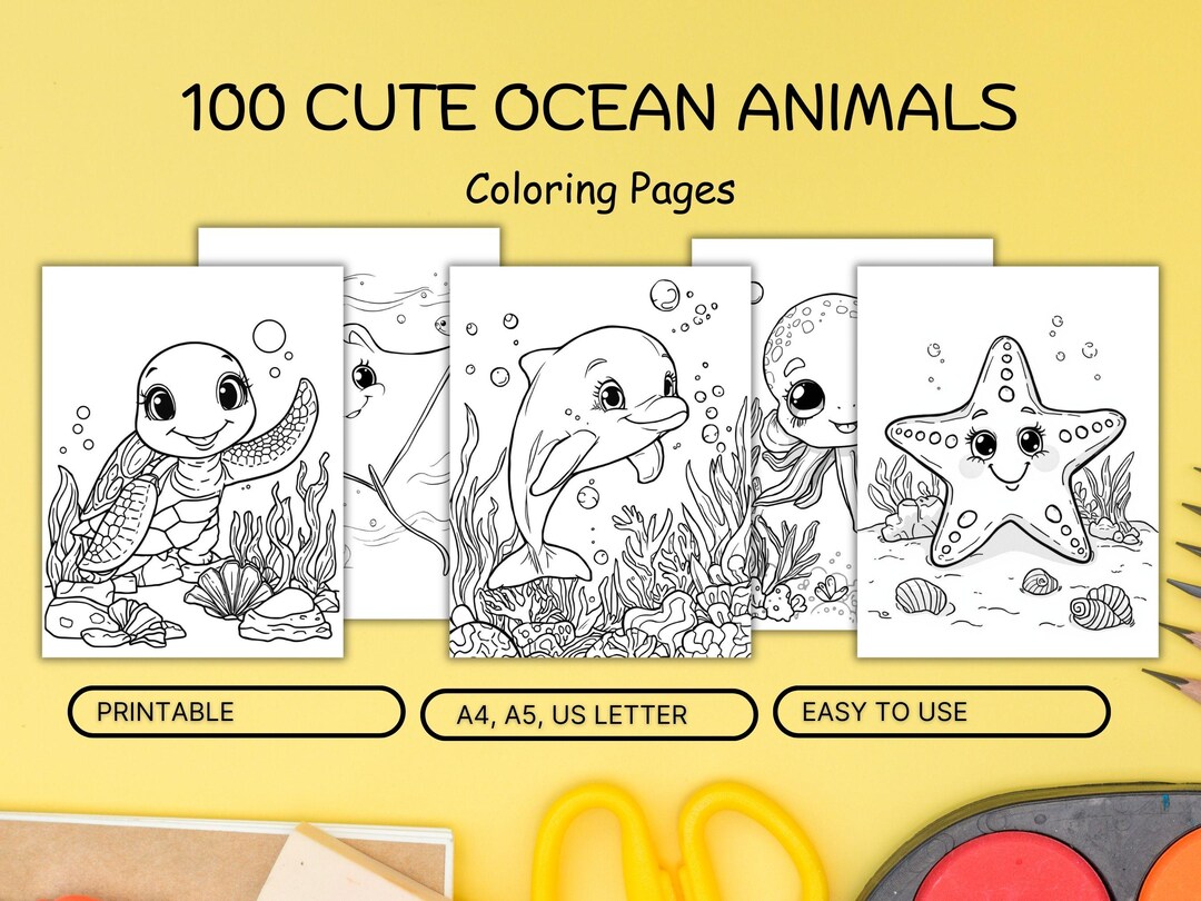 100 Cute Ocean Animals Coloring Pages for Kids & Adults, Printable Sea ...