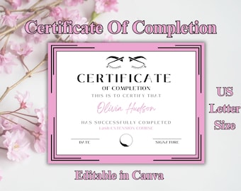 Editable Lash Certificate Of Completion Template, Makeup Artist Lashes Certificate, Editable Beauty Award Certificate, Training Certificate
