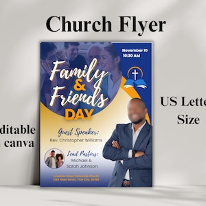 Family and Friends Day Church Flyer, Editable Family Friends Day Church Flyer Invitation Template, Church Family Day Announcement, Canva