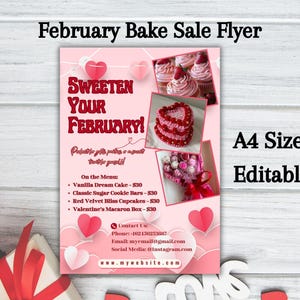 February Bake Sale Flyer Editable, Valentine&#39;s Day Bake Sale Flyer Template, Sweet Treats Flyer, Pastry Cake Sale Flyer, Sweet Treats Poster