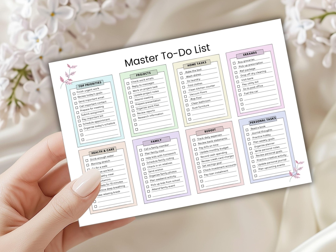 Pastel to Do List Printable | Master Task Checklist | Daily Task ...