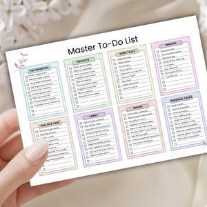 Pastel To Do List Printable | Master Task Checklist | Daily Task Planner | Minimal Productivity List | A4 Printable
