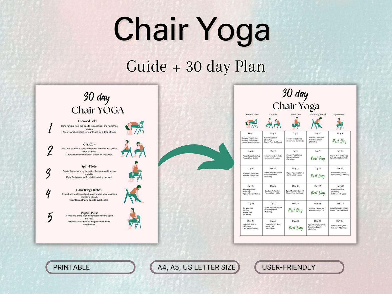 30 Day Chair Workout Bundle Printable, Easy to Follow Beginner Friendly ...