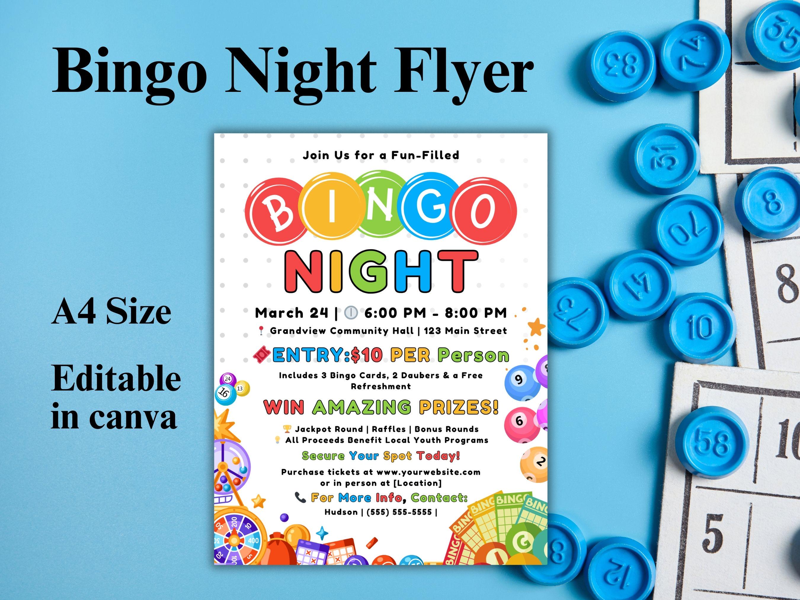 Editable Bingo Night Flyer Template, Night Game Invite, School Family ...