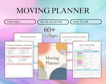 Moving Checklist & Planner Bundle | 60-Page Relocation Planner | Printable Moving Binder with Labels And New Home Checklists