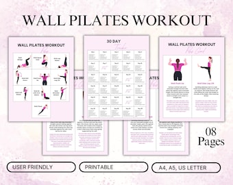 30-dniowe wyzwanie z treningiem Pilates przy ścianie | Ćwiczenia wzmacniające mięśnie korpusu i płaski brzuch | Trening przy ścianie dla kobiet | Wydrukuj plik PDF z ćwiczeniami fitness