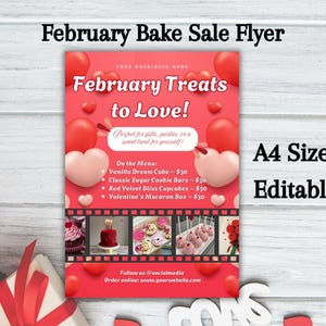 February Bake Sale Flyer Editable, Valentine&#39;s Day Bake Sale Flyer Template, Sweet Treats Flyer, Pastry Cake Sale Flyer, Sweet Treats Flyer