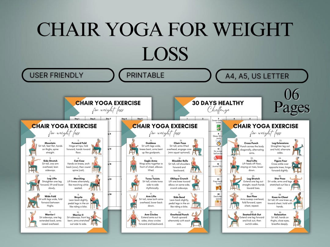 Chair Yoga for Weight Loss Seniors Printable, 30 Day Exercise Program ...