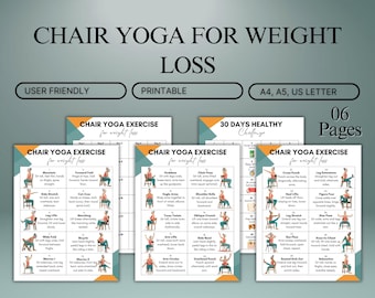 Chair Yoga for Weight Loss Seniors Printable, 30 Day Exercise Program, Wellness Bundle with Workout Guide, Meal Planner & Tracker PDF