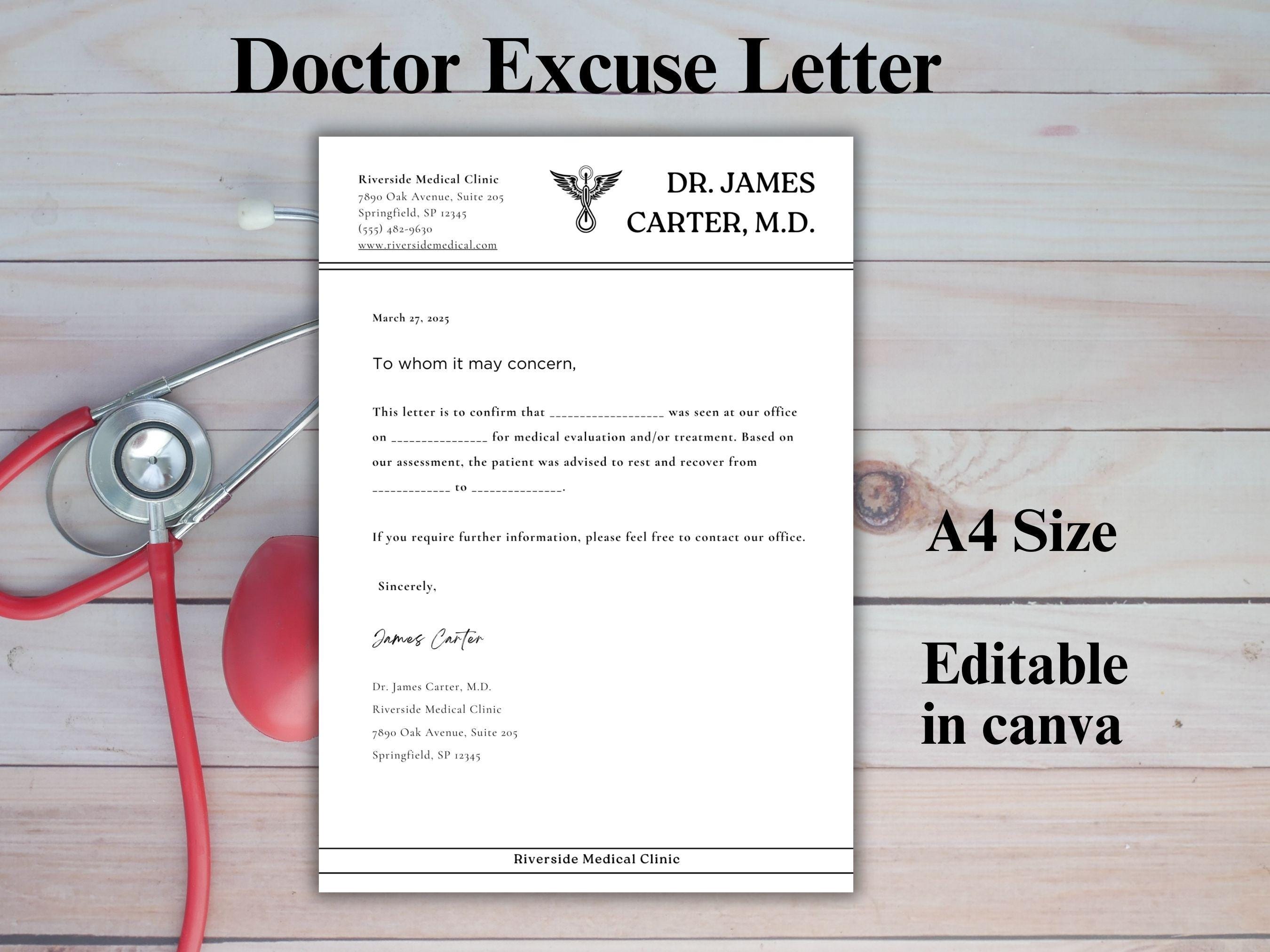 Editable Doctor Excuse Letter Template, Doctor's Note Printable, Doctor ...