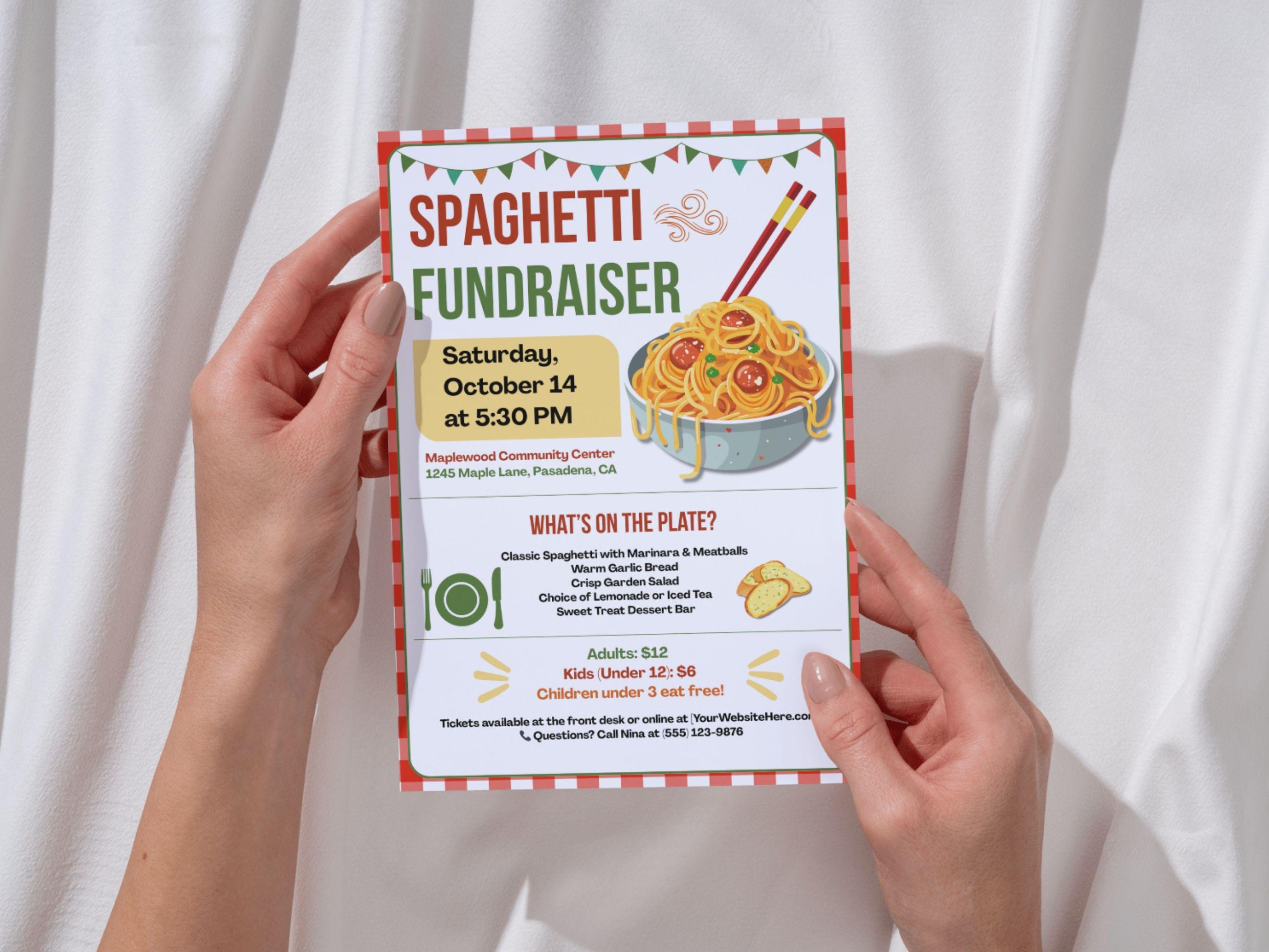 Editable Pasta Night Fundraiser Flyer & Ticket Template, Printable ...