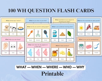 100 tarjetas de preguntas WH / Tarjetas de tareas de lenguaje imprimibles / Práctica de preguntas WH / Recurso de comunicación funcional