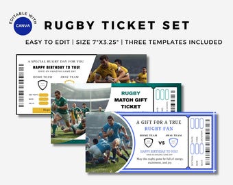 Personalized Rugby Ticket Template, Editable Surprise Gift Ticket, Printable Rugby Event Voucher, Digital Download