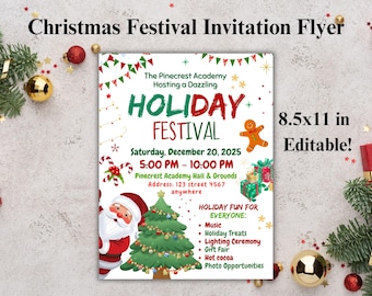 Christmas Festival Invitation Flyer | DIY Holiday Flyer Template | Festive Winter Party Flyer | Printable School Event Design