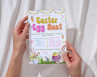 Editable Easter Egg Hunt Flyer Template, Church Community Fundraiser, Happy Rabbit Easter Egg Hunt Invite, Easter Flyer Printable, Canva