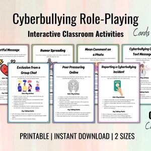 Tarjetas de juego de rol sobre el acoso cibernético, tarjetas didácticas de concienciación sobre seguridad en línea para niños pequeños, práctica para la seguridad, maestros y consejeros
