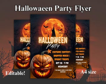Halloween Party Flyer Template | Spooky Costume Party Invitation | Editable Canva Halloween Event Flyer | A4 Printable