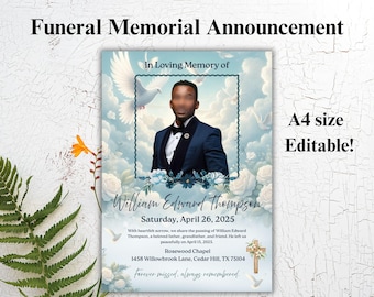 Memorial Service Announcement Template | Memorial Funeral Announcement Flyer | Editable Obituary Invitation | Digital Remembrance Design