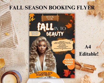 Herbst Buchung Flyer Vorlage | Bearbeitbarer Canva Flyer | Herbst Haare, Nägel, Wimpern, Perücke, MUA Termin Flyer | Bücher offene Flyer, digitaler Download