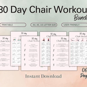 30 Day Chair Workout Bundle Printable, Easy to Follow Beginner Friendly Workout, Sofa Exercise, Senior And Beginner Workout Routine Calendar