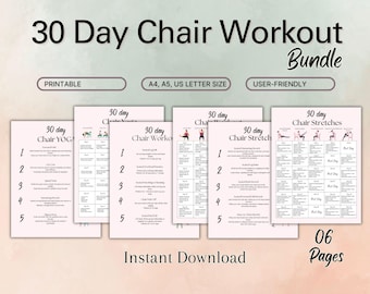 30-Tage Stuhl Workout Bundle druckbares, leicht zu befolgendes anfängerfreundliches Workout, Sofa-Übung, Senioren- und Anfänger- Workout-Routinekalender