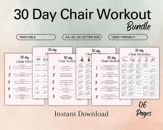 30 Day Chair Workout Bundle Printable + Interactive Pdfs | Easy to ...