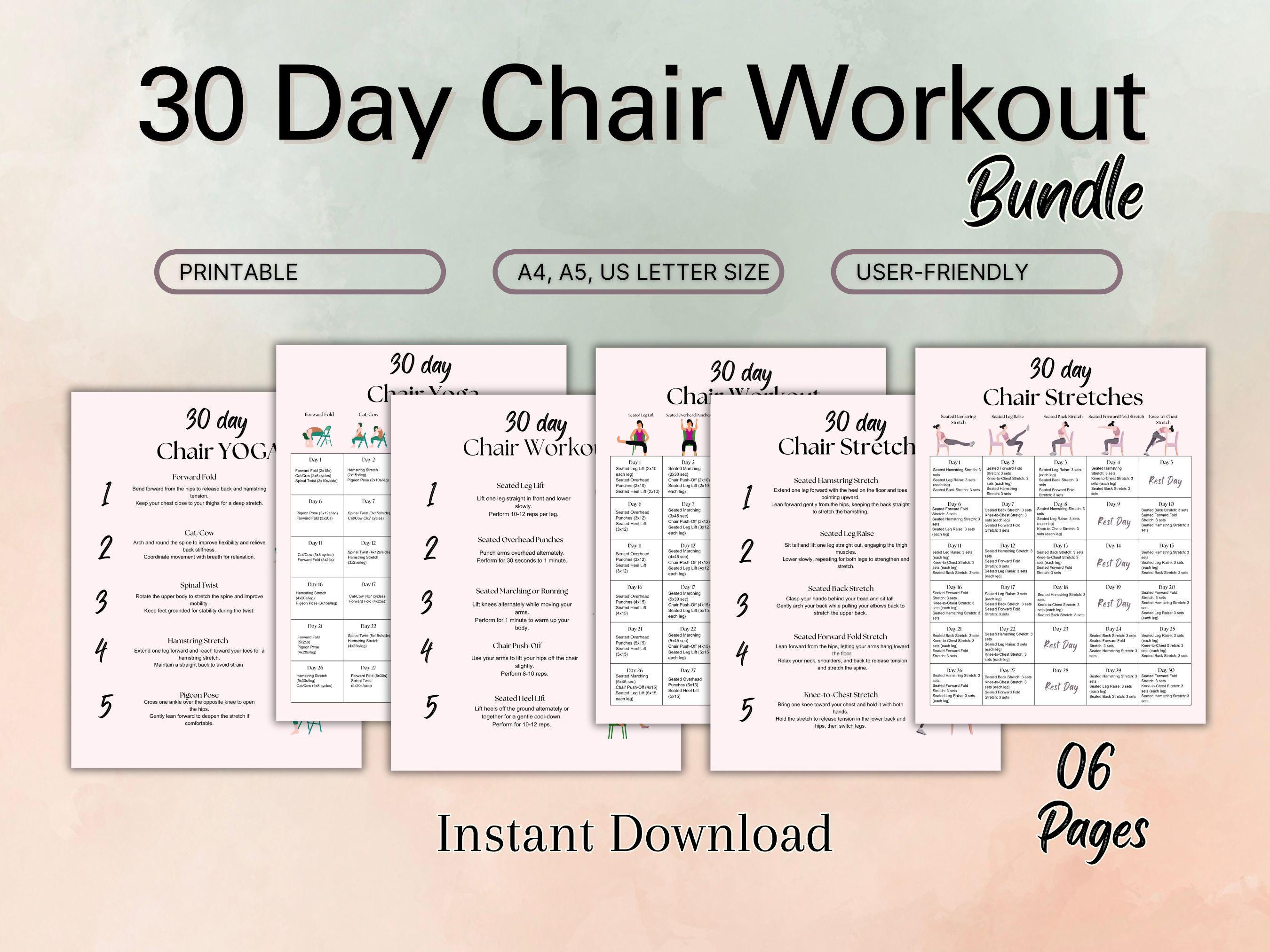 30 Day Chair Workout Bundle Printable, Easy to Follow Beginner Friendly ...