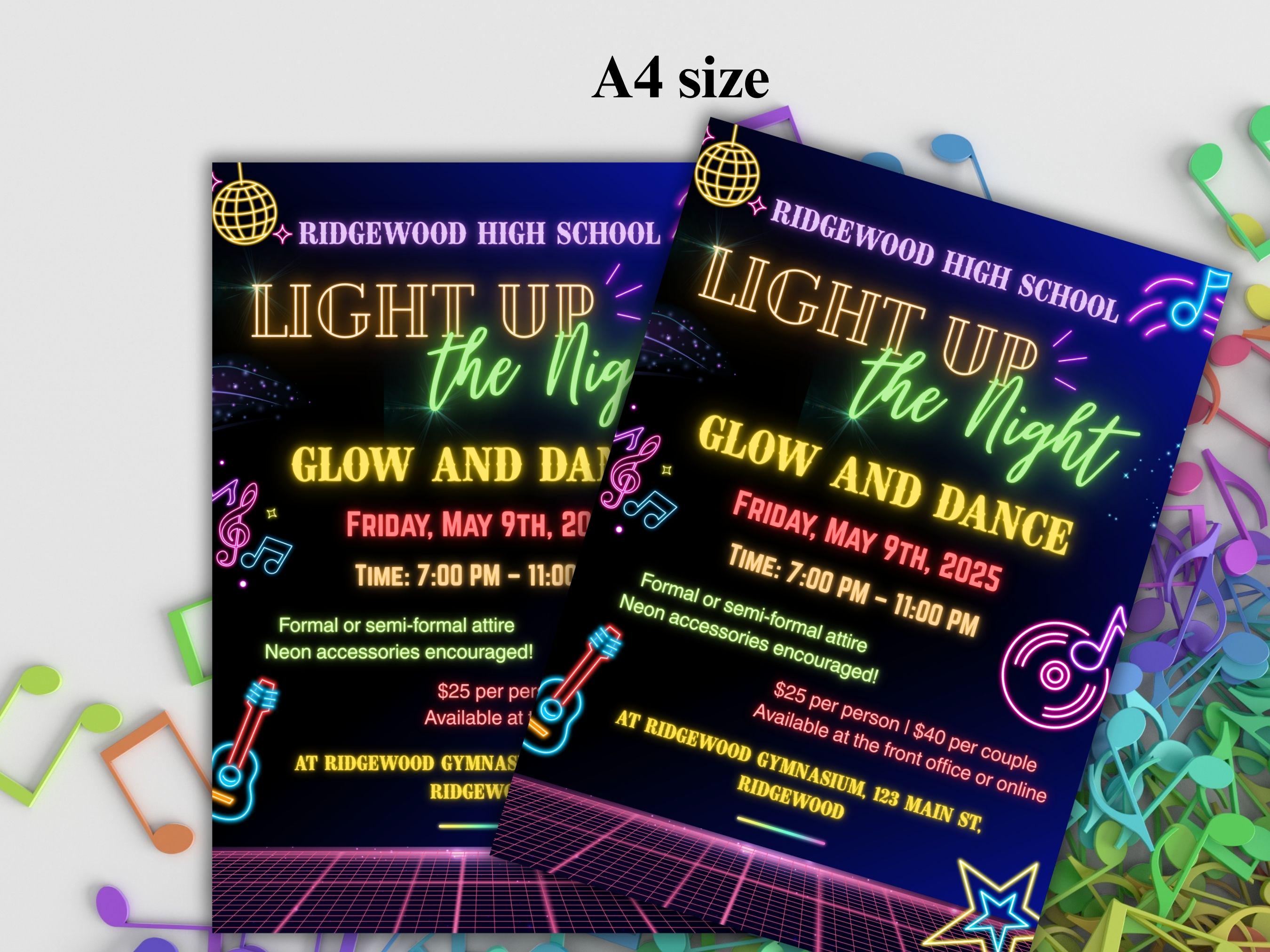 Editable Neon Dance Invitation Flyer | Colorful Glow Party Template ...