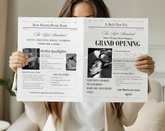 Canva Business Newspaper Template | Photoshoot Newsletter | Custom Canva Newspaper | Hair Salon & Esthetician Small Business Marketing