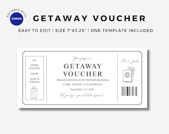 Vale de regalo para escapada, cupón de viaje editable, plantilla de certificado de viaje imprimible, descarga digital