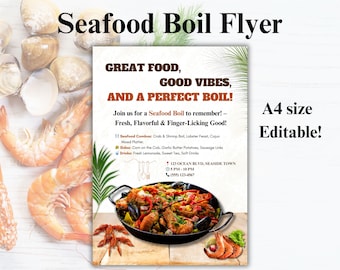 Editable Seafood Boil Invitation Template, Backyard Seafood Party Flyer, Seafood Cookout Invitation for Friends & Family, Crab Boil Invite