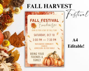 Herbst Ernte Handwerk Fair Flyer Vorlage | Poster Herbstfest Bearbeitbar Verkäufer Markt einladen | Sofortdownload | A4 Größe