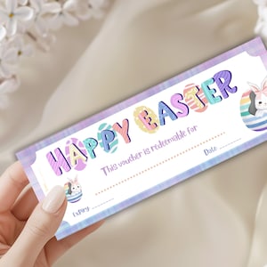 Bewerkbare voucher voor happy Easter Egg Hunt, ticketsjabloon voor paaseierenjacht, cadeaubon voor paaseierenjacht, afdrukbaar, activiteitverrassing, Canva