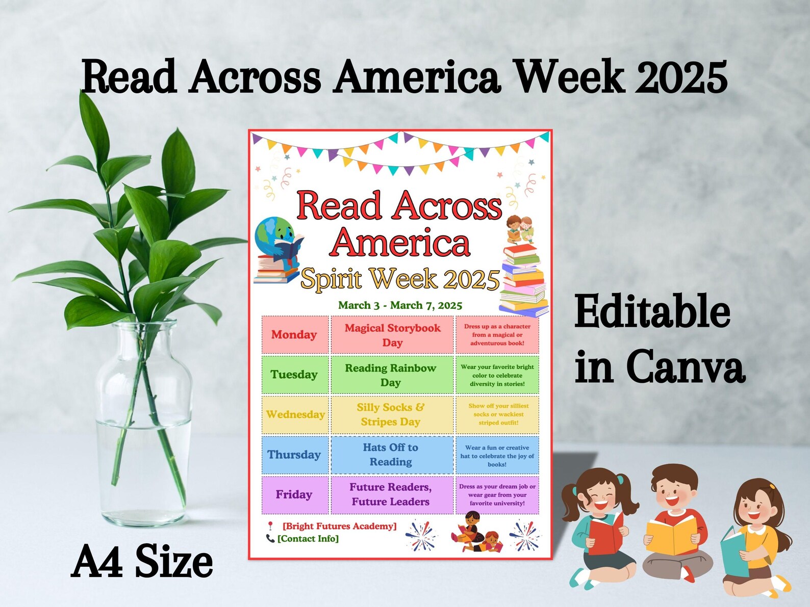 EDITABLE Read Across America Spirit Week Flyer 2025, School Literacy ...
