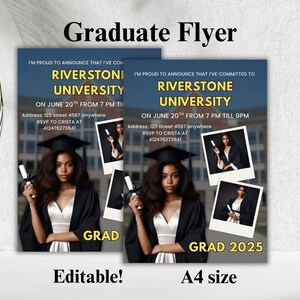 Modello di volantino modificabile per la festa di laurea, annuncio di laurea della classe del 2025, volantino per il giorno delle decisioni universitarie, invito per la laurea, Canva