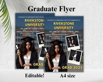 Editable Graduation Party Flyer Template, Class of 2025 Grad Announcement, College Decision Day Flyer, Senior Graduation Invitation, Canva