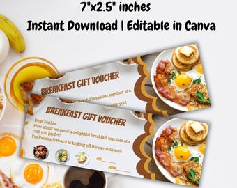 Editable Voucher for breakfast, Breakfast Voucher Template, Gift Breakfast Voucher Printable, Gift idea for Birthday, Activity Surprise