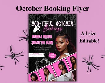 October Bring a Friend Flyer Template | Editable Hair, Nails, Lash & MUA Promo | Halloween Spooky Season Booking Canva Flyer