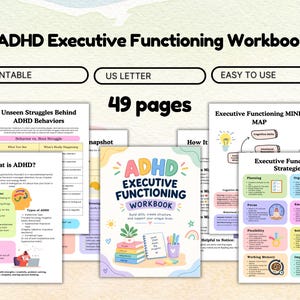 ADHD Executive Functioning Workbook | 49 Page Printable ADHD Planner | Brain & Productivity Infographics | Self Improvement Workbook