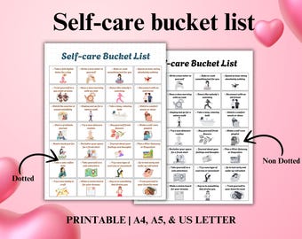 Self care bucket list printable, Digital Self-Care Checklist, Self-care activities Printable, Monthly Self care Challenge, self love list
