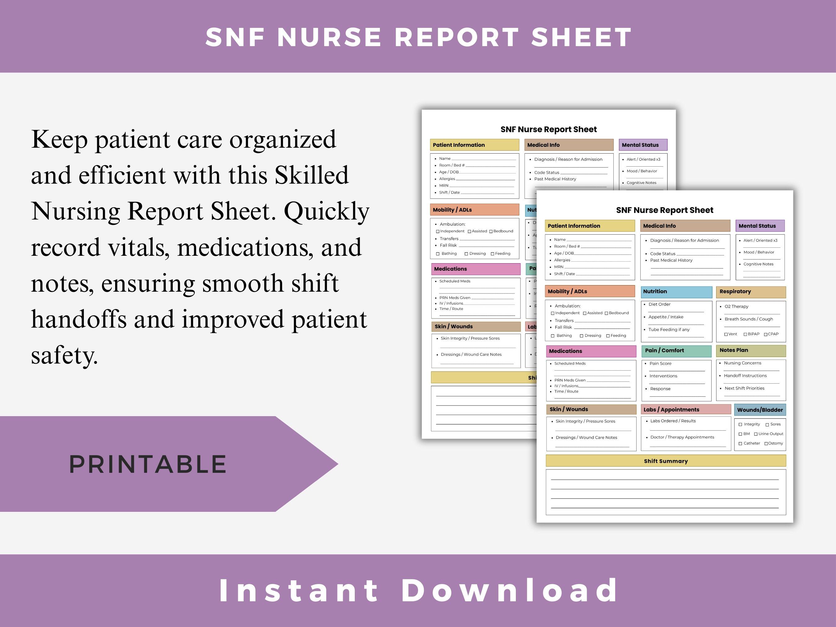 Snf Functional Worksheet.pdf Skilled Nursing Report Sheet Printable | SNF Nurse Cheat Sheet | Rehab ...