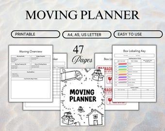 Moving Checklist & Planner Bundle | 47 Pages | Relocation Planner | Printable Moving Binder with Labels And New Home Checklists